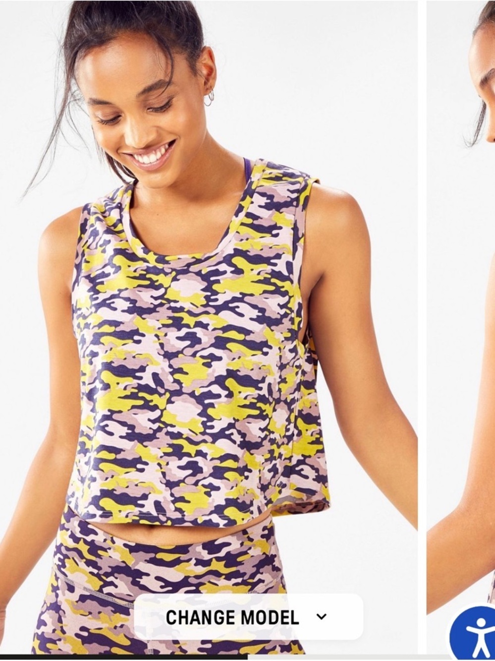 Fabletics Purple Yellow Navy Camo Crop Tank